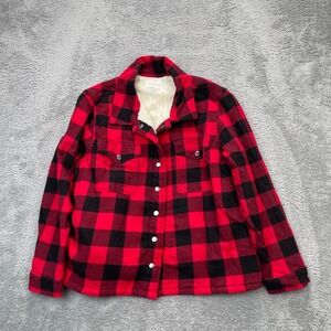 Lucky Brand Jacket Womens Extra Large Red Shirt Buffalo Plaid Flannel Sherpa